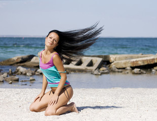 girl with long hair on the wind