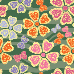 Seamless pattern with flowers and butterflies