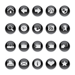 Gel icons in Black - Web and Internet Buttons.