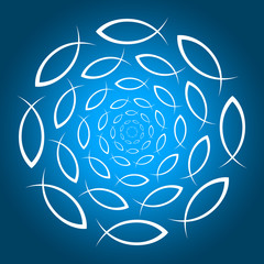 ICHTHYS Mandala blau weiss