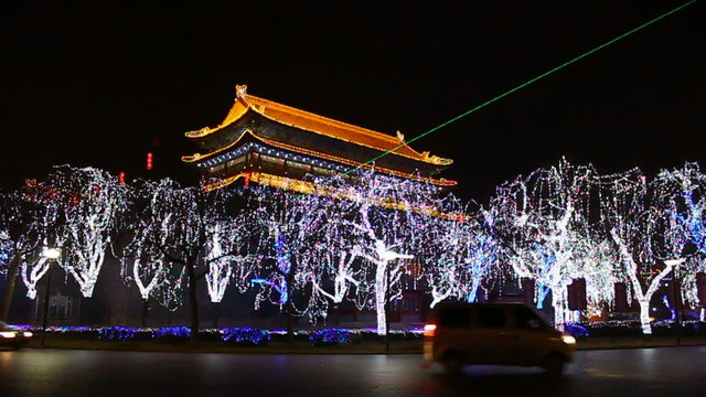 night street of chinese city, Xi'an, China,