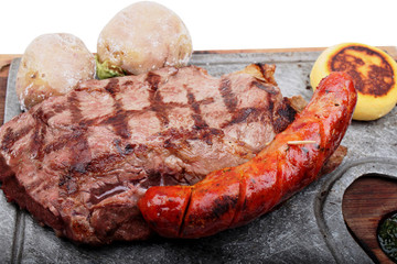 Served roasted beef meat steak