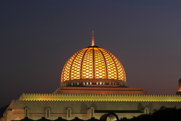 Dome of mosque at night in wonderful light