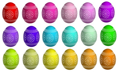 Eighteen Dyed And Decorated Easter Eggs