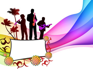 Music Band on Tropical Frame Background