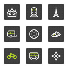 Travel web icons set 2, grey square buttons series