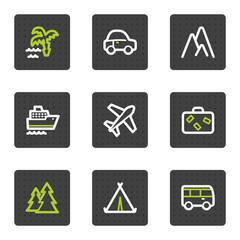 Travel web icons set 1, grey square buttons series