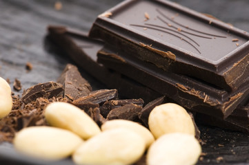Chopped chocolate with sweet almonds. delicious