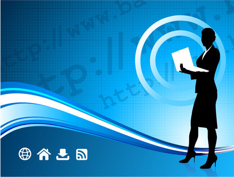 Wireless internet background with modern businesswoman