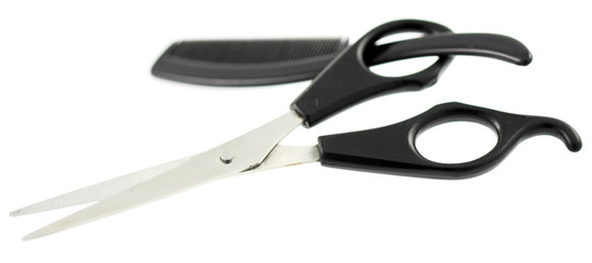 ciseaux, peigne barbe, fond blanc