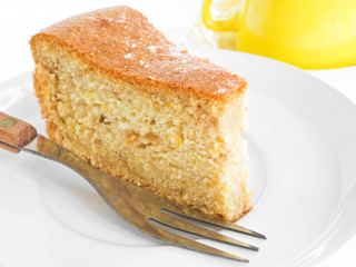 Fruit Cake Slice with fork at Breakfast.