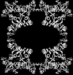 white on black frame with symmetric flowers