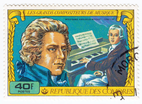 Stamp  shows Wolfgang Amadeus Mozart