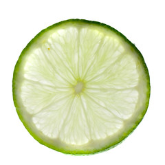 Green lime with slice isolated  on white