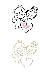 Glückliches Brautpaar, zwei Farbversionen