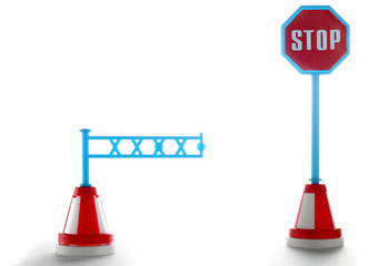Barrier with stop road sign