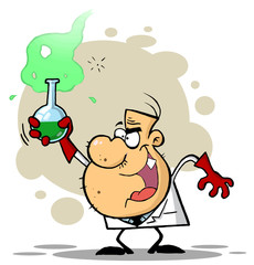 Crazy Scientist Holds Bubbling Beaker Of Chemicals