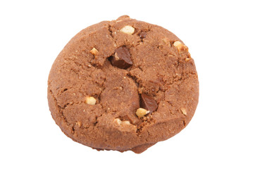 Chocolate cookie with nuts isolated on white