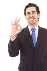 Handsome Businessman making OK sign, isolated on white backgroun