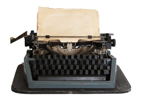 vintage typewriter with paper isolated