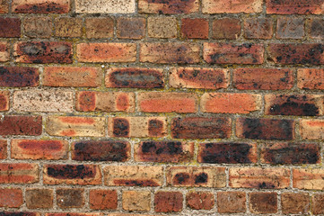 Background of a closeup of an old, weathered red-brick wall