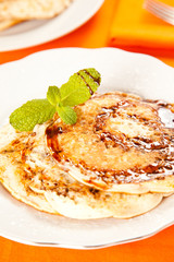 pancakes drizzled in caramel