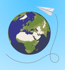 Papierflieger fliegt um die Welt
