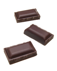 Broken chocolate tablets from top view isolated on white background including clipping path