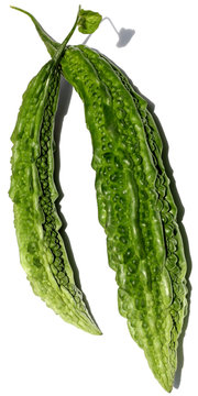 momordica charantia, l&eacute;gume asiatique, fond blanc