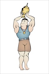 Athlete lifting champion's cup