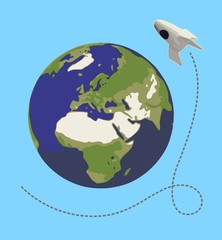 Rakete fliegt um die Erde