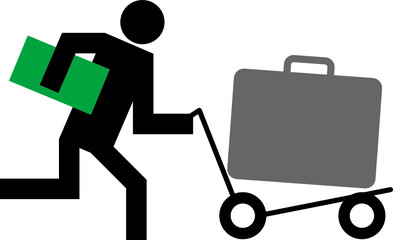 Man with a luggage trolley. Vector Illustration