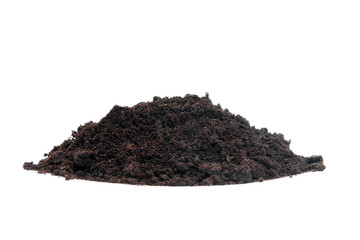 pile of black garden soil over white background