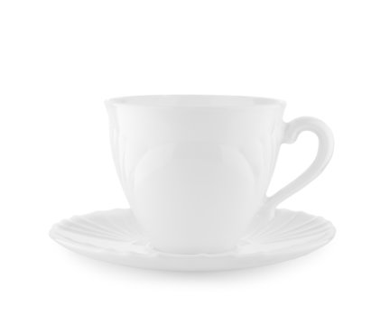 white cup on a plate isolated
