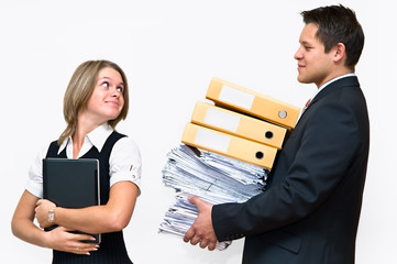 Businessman helps a businesswoman