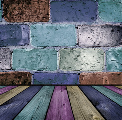 painted brick and wooden interior