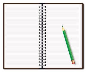 Open diary with a pencil