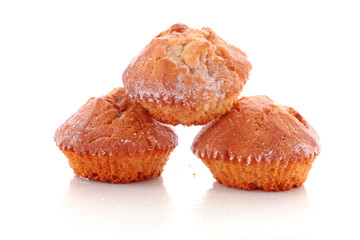 Three cupcakes on white background