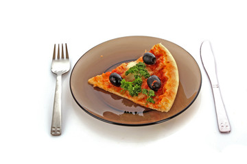 Tasty pizza with olives isolated on white
