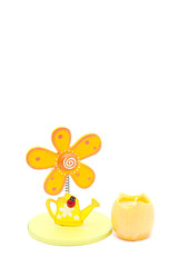 flower decoration with ladybug and egg isolated on white