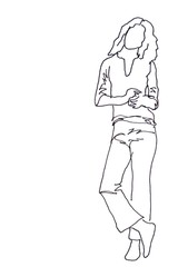 Skizze: Frau lehnt an Wand