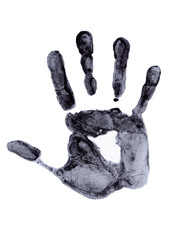 black handprint on white paper