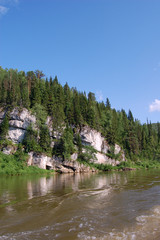 Beautiful rock on coast of the river. Perm, chusovaya.