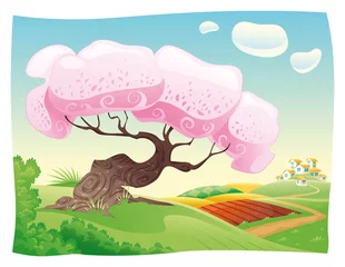 Fotobehang Countryside. Vector and cartoon landscape. © ddraw