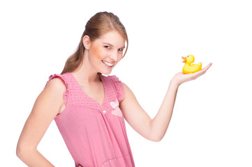 Woman with rubber duck