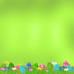 Obraz premium Pastel background with colored eggs to celebrate Easter