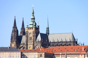 Early Spring in Prague - gothic Castle with Charles Bridge