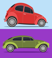 set of two vintage car in cool colors