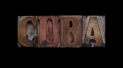 the word Cuba in old letterpress wood type