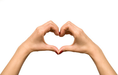 Heart shape formed with woman's hand